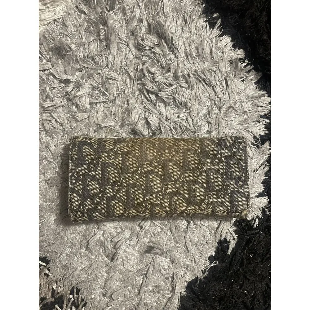 CHRISTIAN DIOR Blue Oblique Jacquard Logo Zip Around Long Wallet Vintage